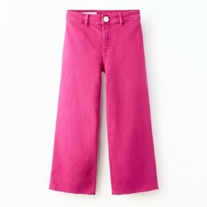Zara Women's Viral Pink Wide-Leg Jeans Cut Off